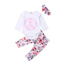 На возраст от 0 до 24 месяцев, Комплект из 3-х предметов для новорожденного, комплект для маленьких девочек, осенняя одежда, Цветочный комбинезон топы и длинные штаны