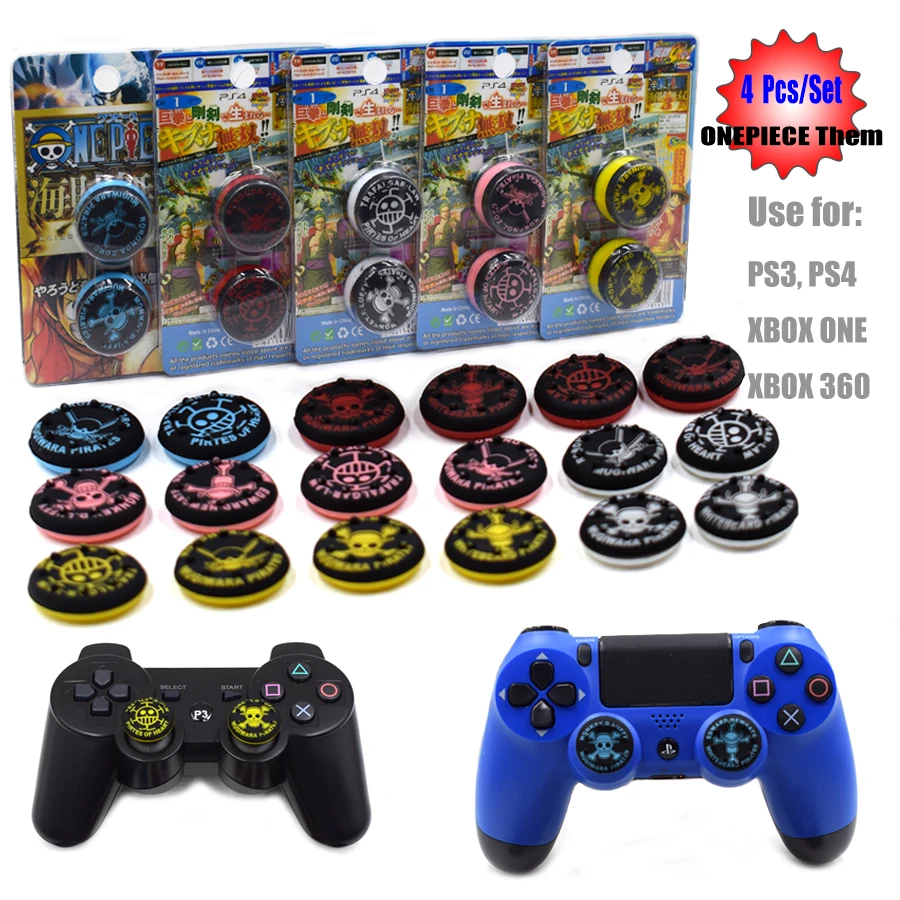

4 Pcs PS4 Onepiece Them Silicone Analog Thumb Stick Grips Caps for Playstation 4 PS4 for PS3 / Xbox 360 One