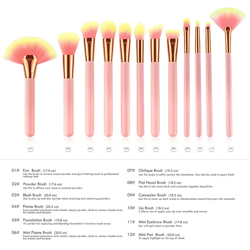 

12Pcs Pro Makeup Brushes Set Foundation Eyeshadow Powder Eyeline Blending Brush Fan brush Cosmetics tool kit with Upscale wood