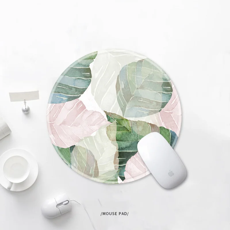 

Literary Leaf Magnolia DIY Cute Personal Mouse Pad Small 20cm Round Ultra-thin Customized Desktop Large Size Latch Pad