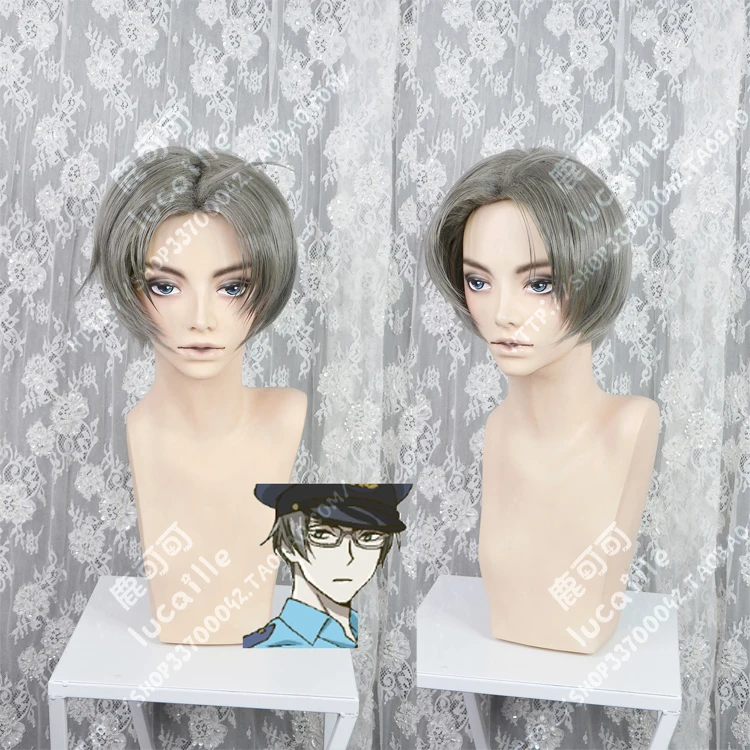 

Anime Sarazanmai Cosplay Akutsu Mabu Wig Light Gray Short Synthetic Hair Halloween Role Play + Wig Cap