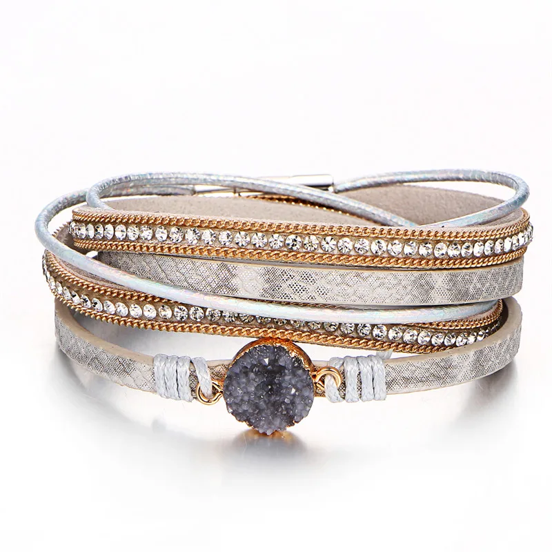 Fashion Stone Bracelet & Bangle Leather Bracelets For Women Boho Multiple Layers Wristband Bracelets Charm 2019 New Jewelry