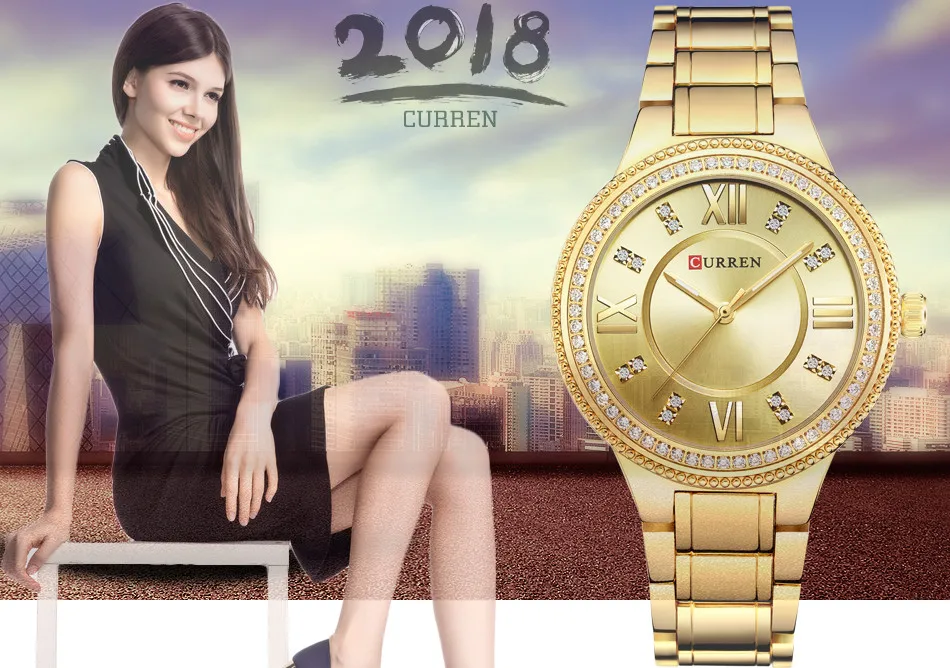 Новинка, женские модные часы Curren, роскошные золотые кварцевые часы из нержавеющей стали, женская одежда, ювелирные изделия для женщин, подарки, наручные часы