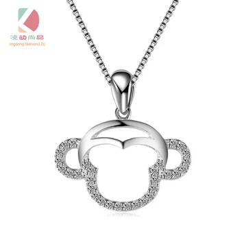 

S925 standard silver Cute monkey head pendant Tiny mosaic Chinese ethnic wind Box Necklace women free shipping