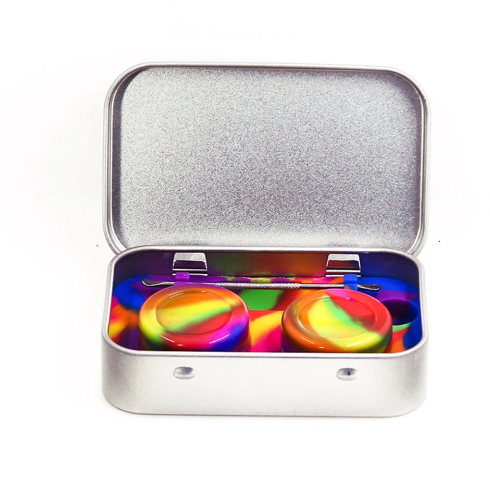 Silicone wax container Jars Non stick Tin Container metal kit (3)