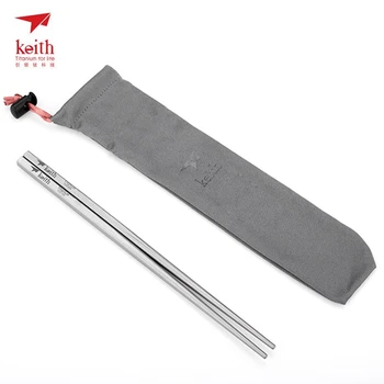 

Keith Pure Titanium Long Chopstics Ultralight 34g Tableware with Bag Portable Healthy Cutlery Outdoor Picnic Use Ti5634