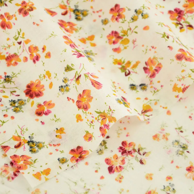 

New Arrivals Cotton Plain Fabric Orange and Red Flower Classical Style Clothing Patchwork Crafts Tissue Telas Tecido Curtain