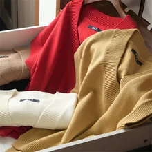 Женский вязаный жилет осень зима свитер с v-образным вырезом без рукавов пуловер красный жилет свитер sueter mujer invierno