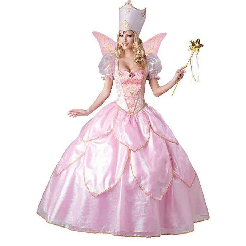 Hot Sexy Elegant Deluxe Fairy Godmother Kostým Dospělý Glinda Průvodce z Oz Halloween Módní šaty