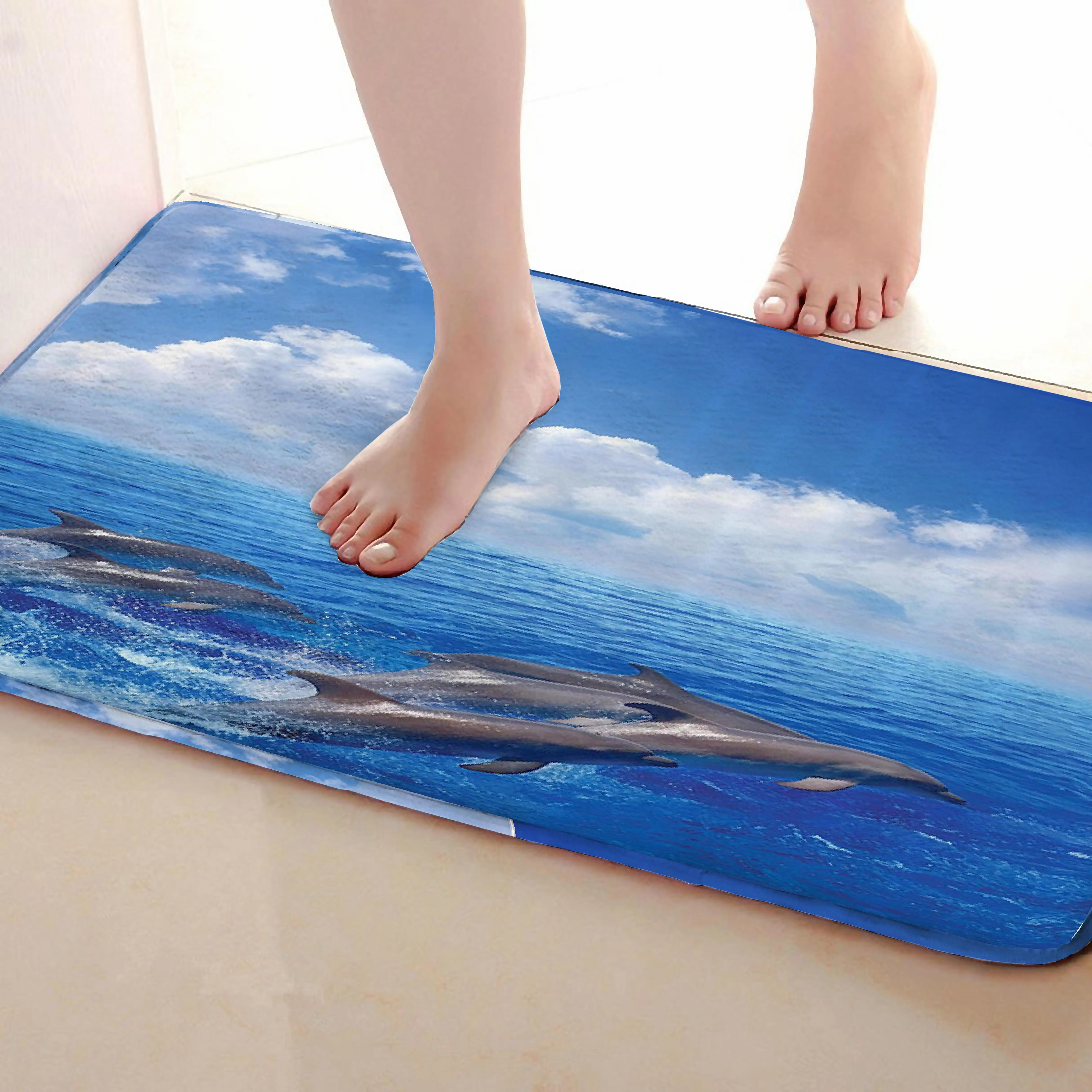 Дельфин Стиль Коврик для ванной комнаты, смешной Противоскользящий коврик для ванной, занавески для душа s аксессуары, соответствующие вашей душевой занавеске