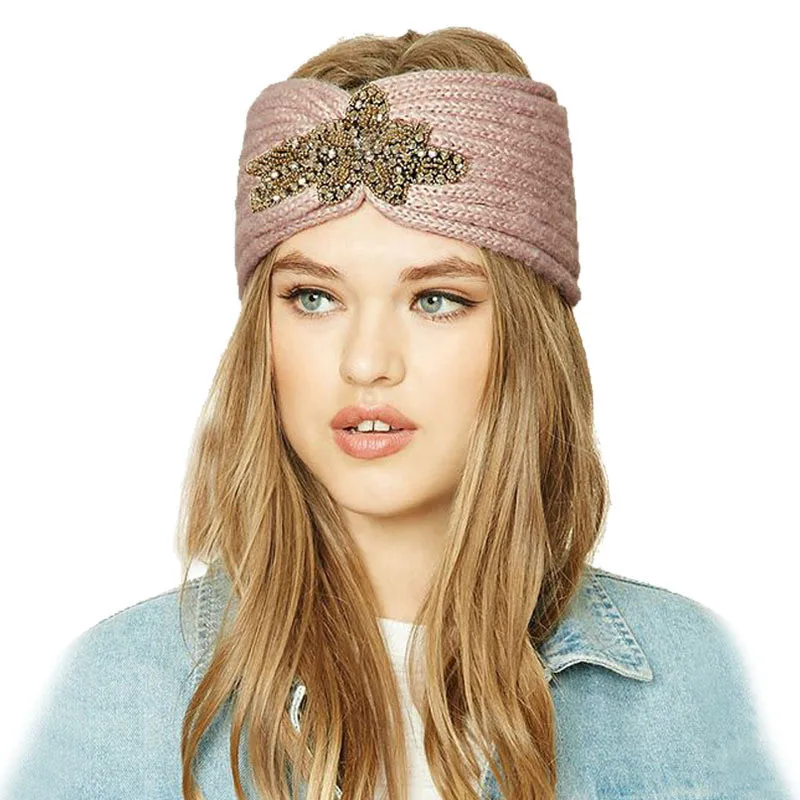 New Women Bohemian Hexagon Knitted Woolen Headband Knitted Headbands Winter Warm Head Wrap Wide Hair Accessories#pingyou