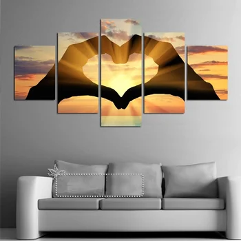 

Modern Canvas Wall Art Home Decor 5 Pieces Sunset Hand Love Landscape Seascape Canvas Paintings Living Room Print Pictures