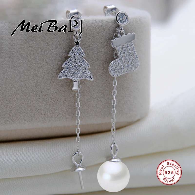 

[MeiBaPJ]7-8mm natural freshwater pearl christmas tree Christmas stocking earrrings for women 925 sterling silver stud earrings