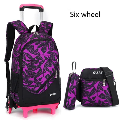 Детский школьный ранец на колесиках для мальчиков и девочек, багажные сумки для книг, рюкзак, последние съемные детские школьные сумки с 2/6 колесными лестницами - Цвет: purple3