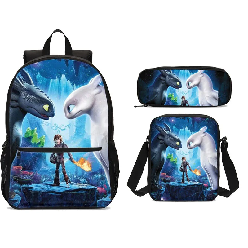 Cartoon How To Train Your Dragon 3 3pcs Backpack Set Women Kawaii