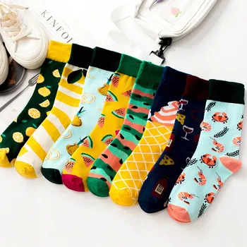 

85% Cotton New Product Cartoon Cute Fruit Seafood Korean Style Women Socks Casual Harajuku Art Funny Sokken Ankle Skarpetki