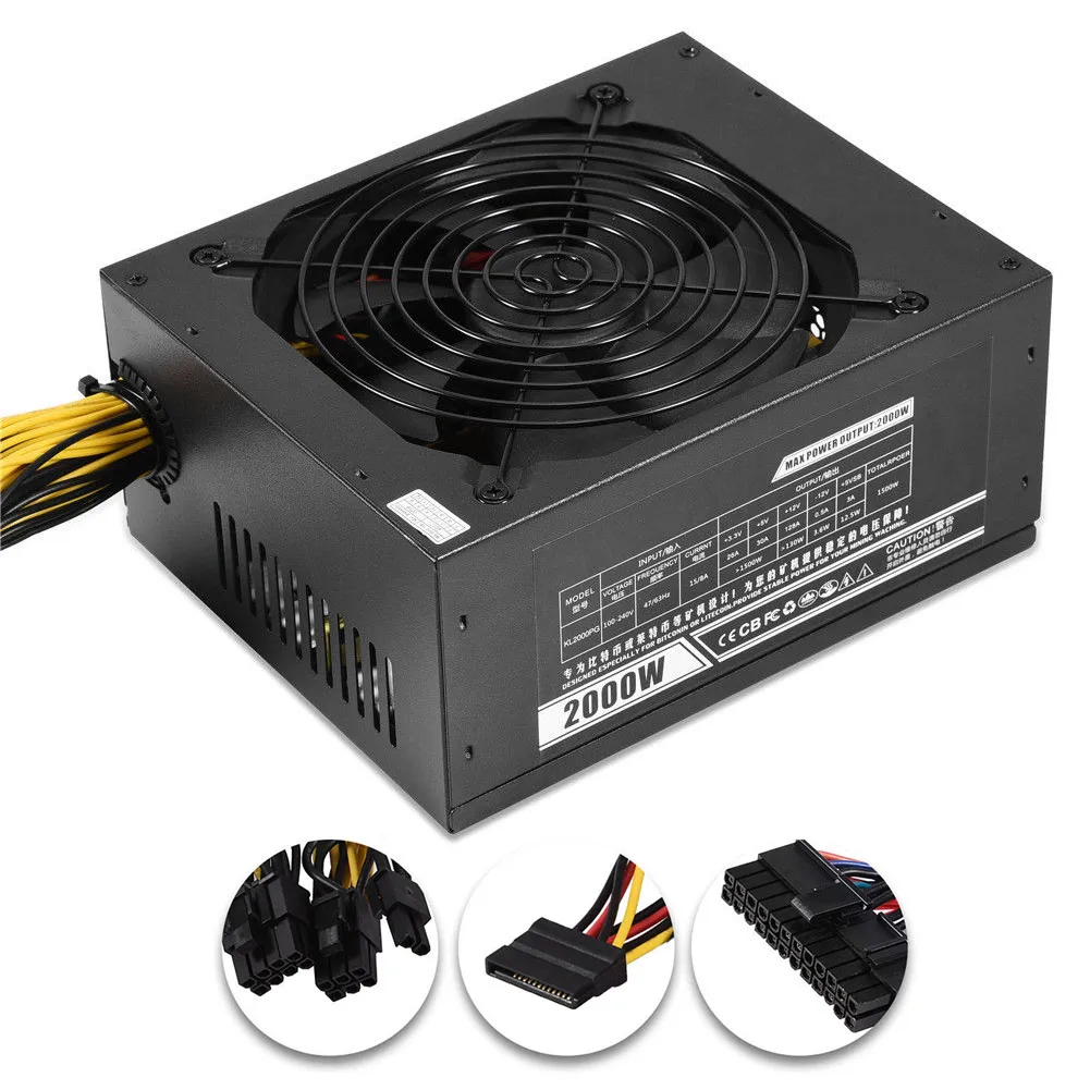 2000W Modular Mining Power Supply PSU for 8 GPU Eth Rig Ethereum Miner EM88