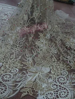 

Beautiful yaking-42008 Embroidered tulle mesh fabric with beads high quality frenh net lace fabric