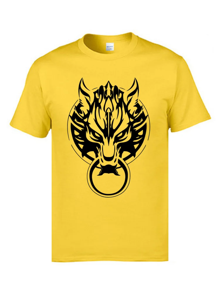 Final Fantasy Fenrir Wolf 8831 Design T-Shirt for Men Pure Cotton Fall Tops Tees Europe T Shirt Short Sleeve Brand New O Neck Final Fantasy Fenrir Wolf 8831 yellow