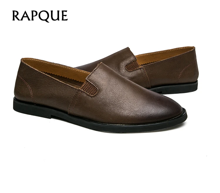 

Mens shoes genuine leather casual loafers dress shoes Designer Flat Heel Oil wax cowhide elastuc Oxfords antiskid shoe RAPQUE