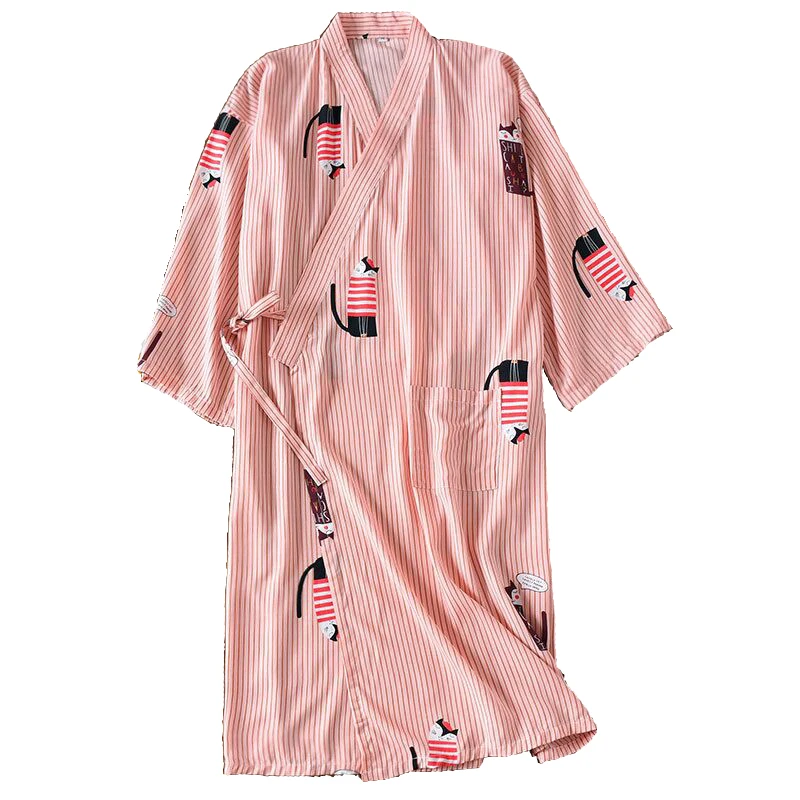 

Cute Cartoon Womens Japanese Kimono Robes 2019 Summer Thin Bathrobe Soft 95% Cotton Sauna Dressing Gown Nightie Peignoir Robe