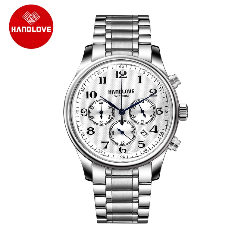 Elegant Sports Watches Stainless Steel Strap Leather Band Chronograph H4 5709G