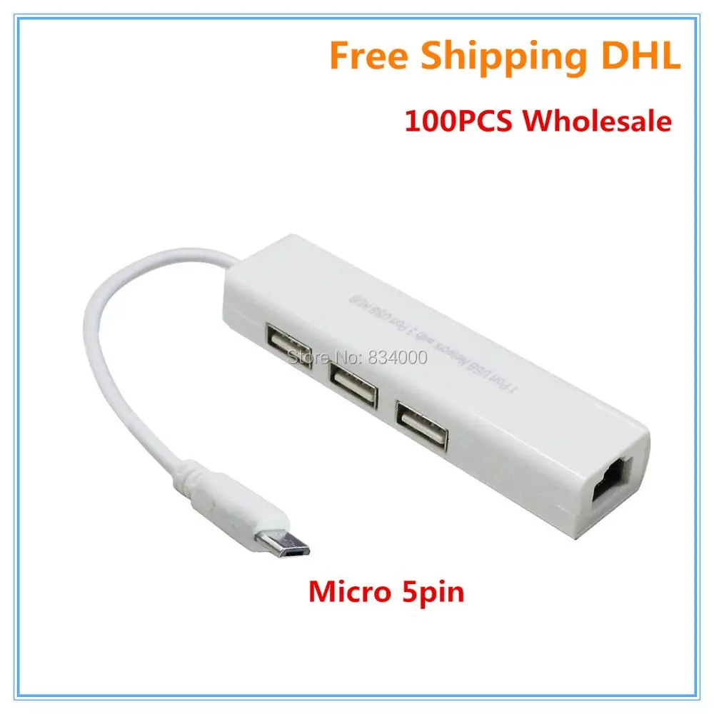 100pcs RTL8152B Micro USB to Network LAN Adapter RJ45 with 3 Port 10/100Mbps USB 2.0