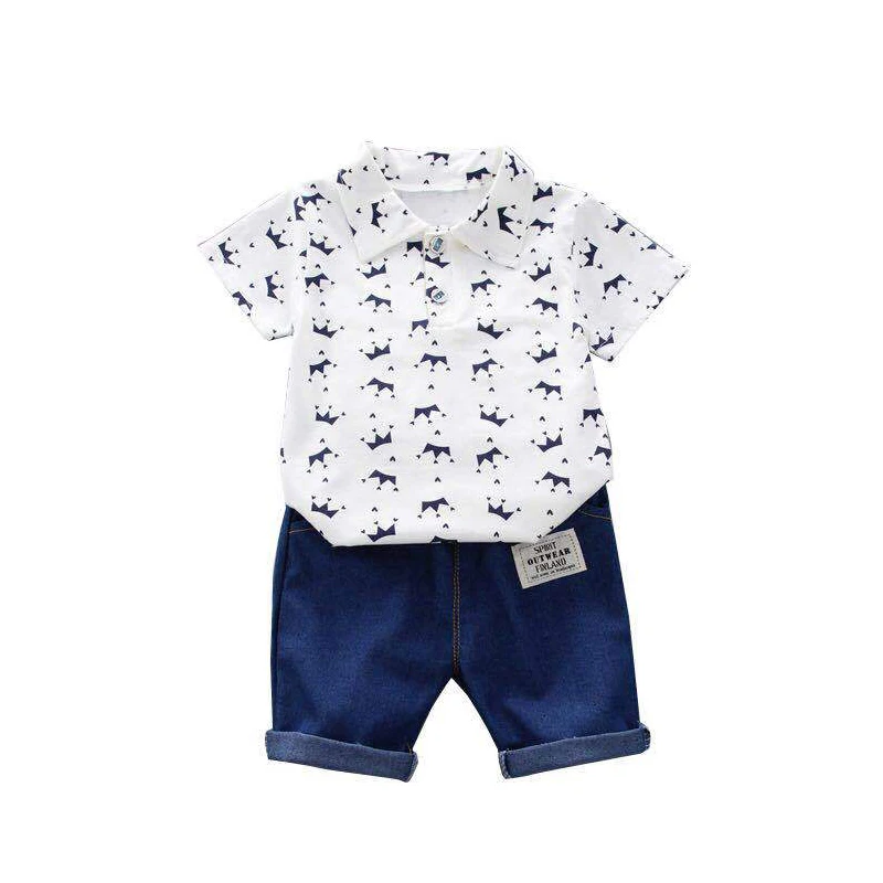 

2019 fashion boys clothes set Summer baby kids cotton infant clothing set Children short sleeve Shirts+Shorts 2pcs Suits