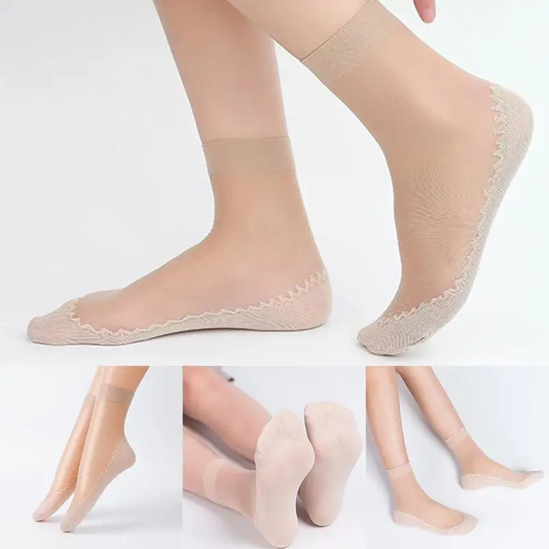 Newly 1 Pair Soft Socks Casual Non-slip Bottom Spring Summer Women Splice Fashion Transparent Ladies Girls Core Socks