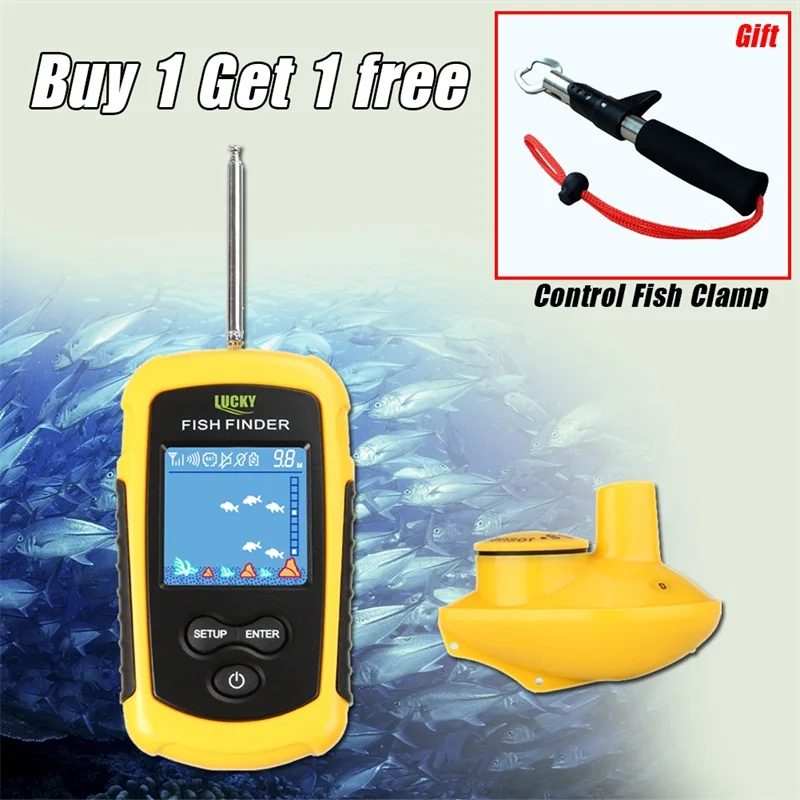 Lucky Fish Finder Wireless Portable LCD Depth 120M Echo Sounder Alarm