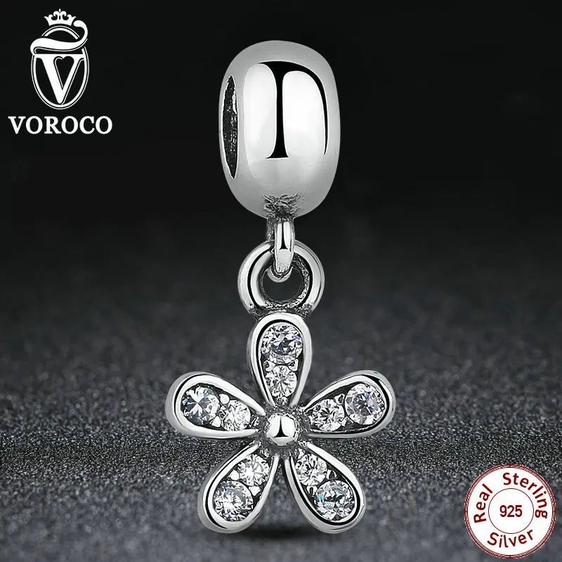 Dazzling Sterling 925 Silver Daisy For DIY Charms And Pendant Fit Pandora Necklace Bracelet Clear CZ