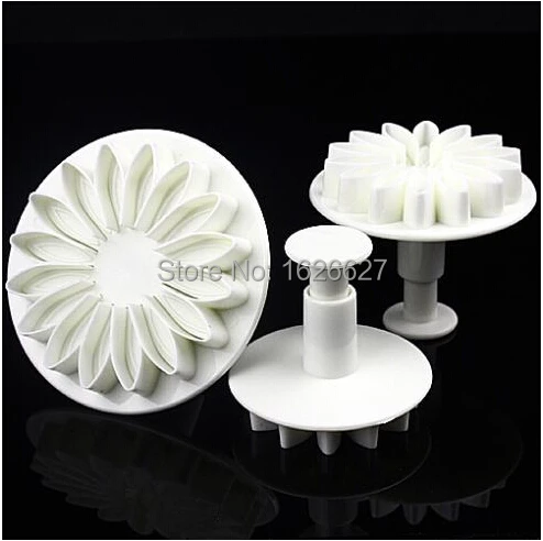 

New Arrivals 3PCS Plastic Sunflower Fondant Cutter Set for Cake Decoration Daisy Flower Cookie Cutter Set Color White