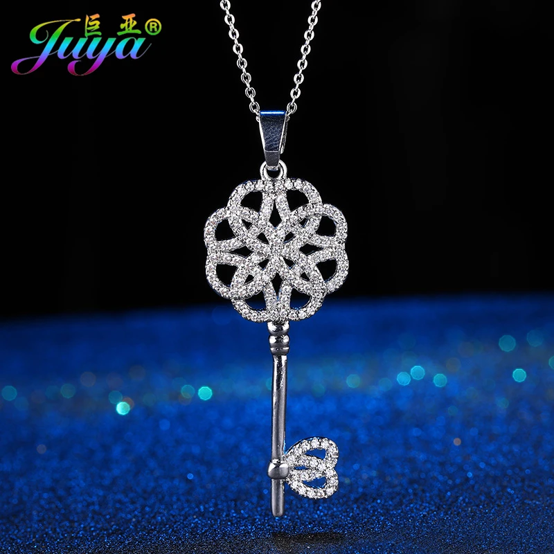 

Ali Moda Micro Pave Zircon Floating Flower Key Pendant Necklace Hand made Women Chocker Necklace Key For Birthday Gift Jewerly