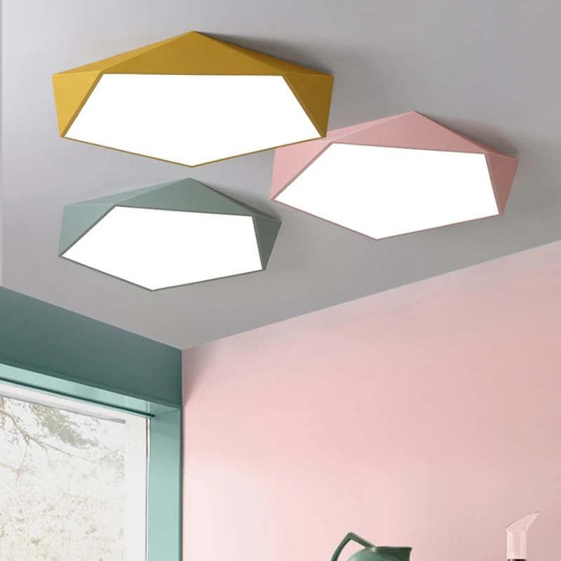 

Modern minimalist ultra-thin geometric shape ceiling lamp macarons color paint iron LED dimming lighting bedroom acrylic lamps