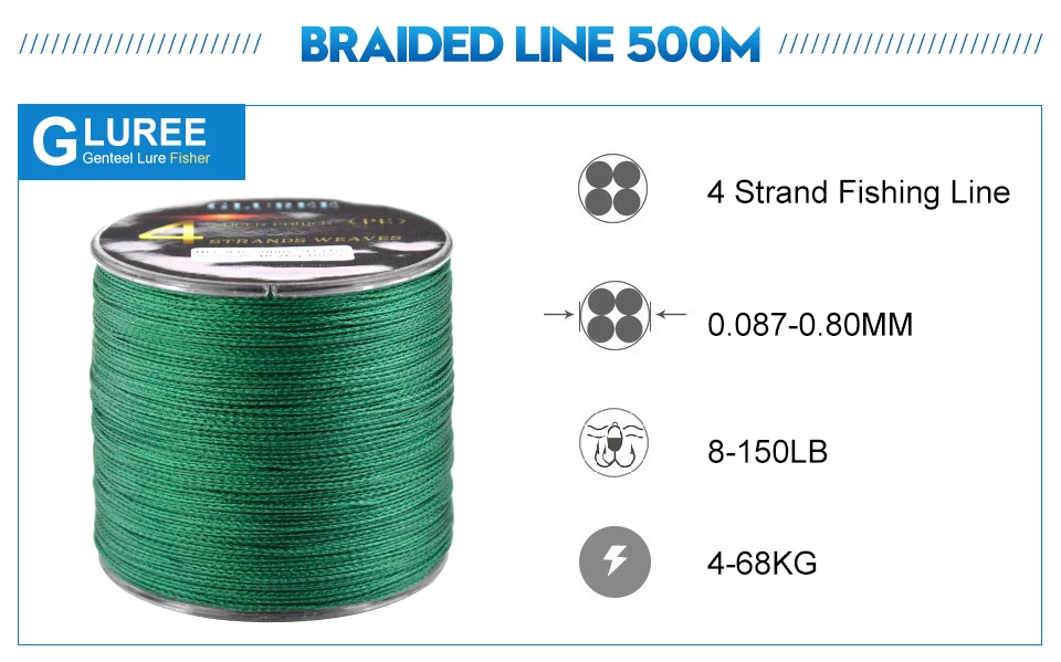 GLUREE 500M547Yards 4 Stands PE Line Braided Fishing Line 100%PE Multifilament Fishing Line Super Strong High Quality 15LB-50LB (13)