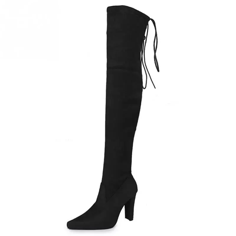 

Autumn Winter Boots Women Over the Knee Boots Pointed Toe Non Slip Sole Solid Color Wear Resistant Lace Up Boots Botas Mujer #10