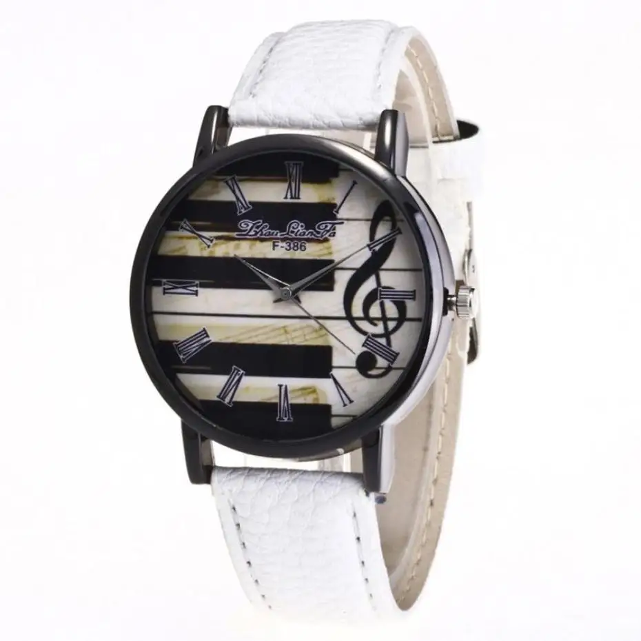 Модные женские часы Музыка Фортепиано кварцевый красочный кожаный ремешок наручные часы повседневные часы Женские Подарочные часы Bayan Kol Saati - Цвет: White