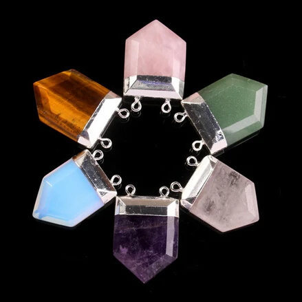 

BJP001-Healing Pointed Chakra Beads Pendants Point Arrow Shape Quartz Crystal Stone Randow Color Beads Pendant 2loops Mixed 5pcs