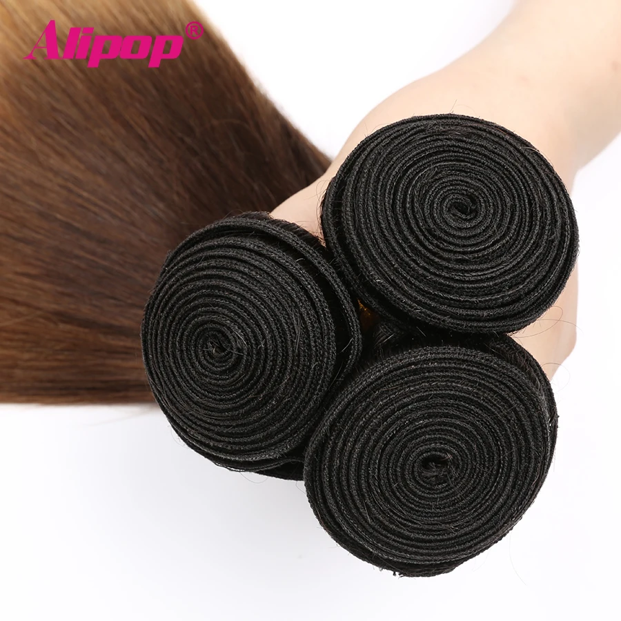 Ombre Brazilian hair Straight 3 Bundles 3 Tone 1B427 Colored Human Hair Weave Bundles Deal Non Remy Hair Extensions ALIPOP (3)