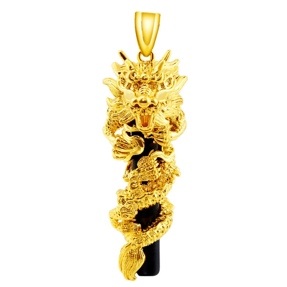 

Dragon Pendant Chain Black Column Newest Yellow Gold Filled Mens Jewelry Hip Hop Style