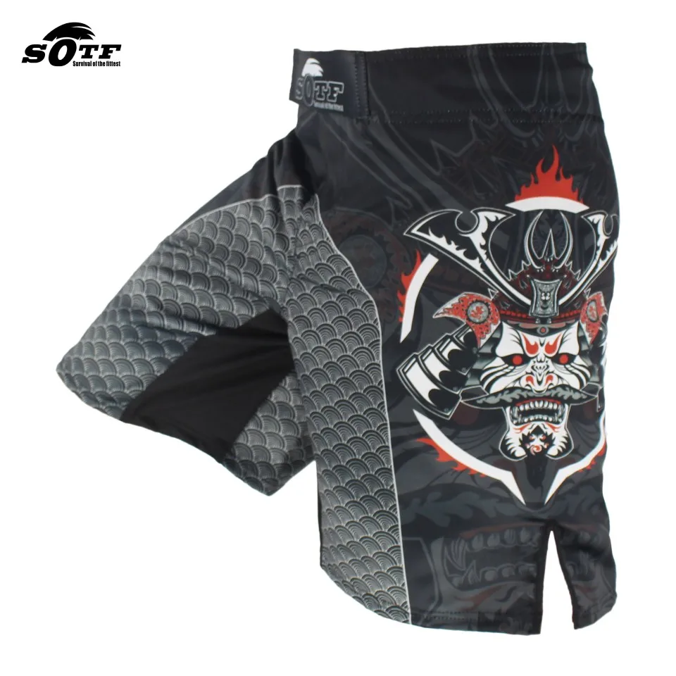 SOTF черные властные Самурайские боевые шорты для фитнеса с тигром Муай Тай ММА шорты Одежда для бокса ММА короткие бои