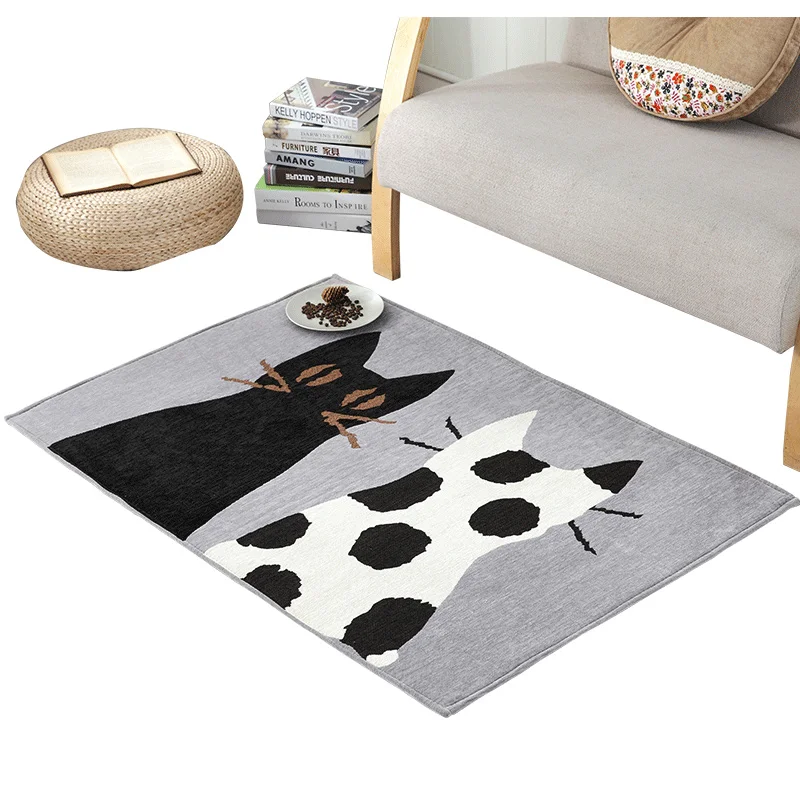 

Modern Cat Carpets Cartoon Style Fashion Floral Carpet Art Cat Pattern Absorbent Non-slip Mat for Living room Hallway Mats