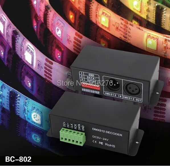 

BC-802-6803 DMX512 Decoder, Dream Color rgb Decoder Control LPD6803 LPD1101, D705, UCS6909, UCS6912 led strip bar light module ,