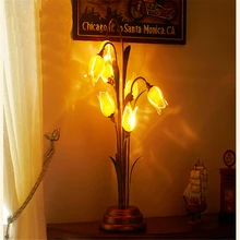 Настольная лампа с цветами, винтажная, Классическая, индивидуальная, стеклянная, арт-деко, настольная лампа для гостиной, спальни, прикроватный светильник