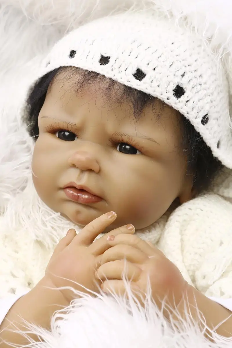 

55cm Silicone Reborn Baby Doll Toy 22inch Black Skin bebes reborn Girl Princess Toddler Babies Doll Child gift bonecas