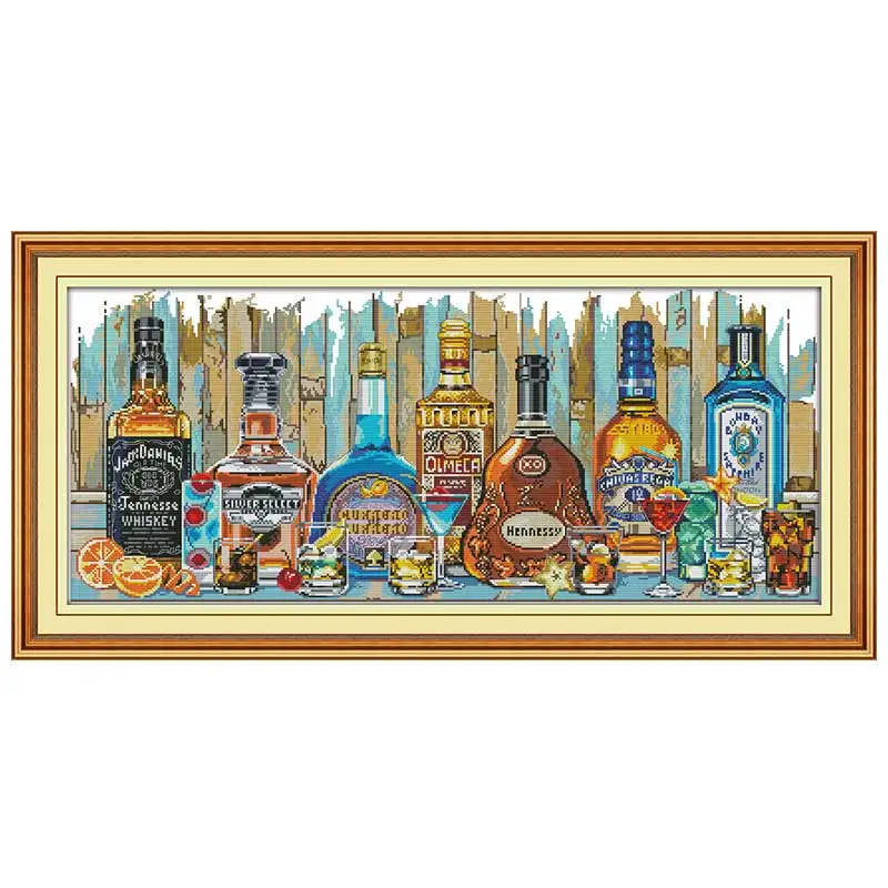 Comprar Decoración Para el hogar del vino pintura contada punto de cruz conjunto de punto de cruz de 11CT 14CT venta al por mayor DIY Kit de punto de cruz bordado costura