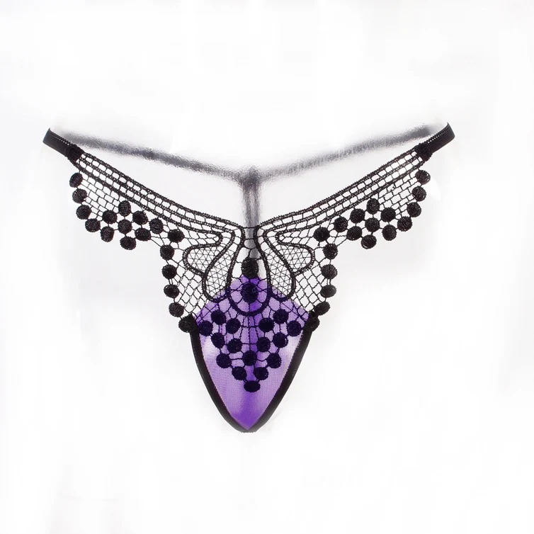 Проволочные королевские трусики с вышивкой сексуальные с низкой талией кружевные вышитые женские стринги - Цвет: purple