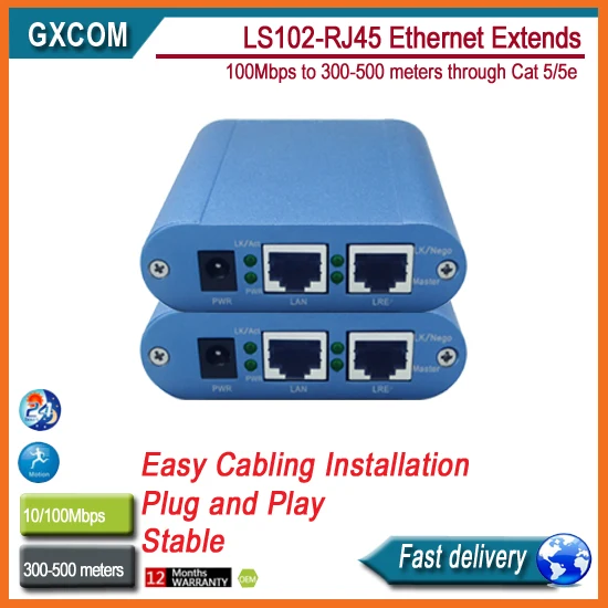 

LS102-RJ45 ethernet extender 100Mbps to 300-500 meters through Cat 5/5e