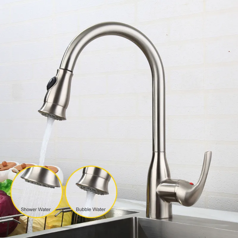 

Kitchen Sink Faucets Total Brass Pull Out/Down Kitchen Sink Mixer Tap Deck Mounted Hot and Cold Kitchen Crane Nickel Faucet