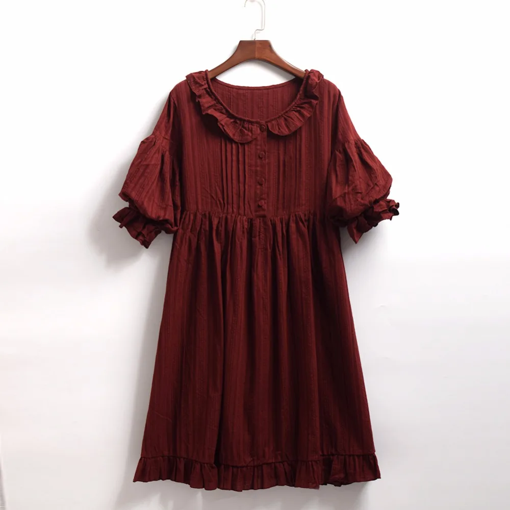 

Mori Girls Dress Cute Prairie Chic Casual Lolita Peter Pan Collar Cute Puff Sleeve Ruffle Apron Cinderella Dress